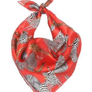 Wild Animals Scarf Red New 21"x 21" Square